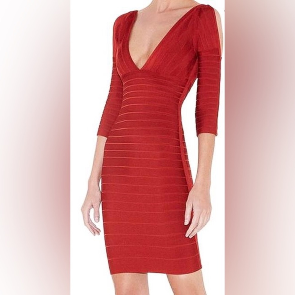 Herve Leger red cutout Kayann cocktail bandage sexy dress new XS